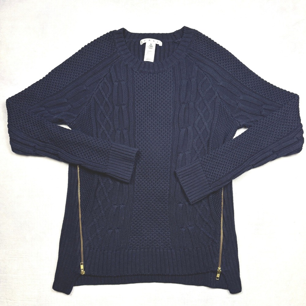 Cabi Navy Blue Cable Knit Side Zip Sweater Style 899‎ Womens Medium